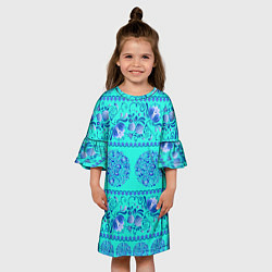Платье клеш для девочки Гжель на бирюзовом фоне, цвет: 3D-принт — фото 2