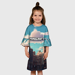 Платье клеш для девочки Minecraft город и лого, цвет: 3D-принт — фото 2