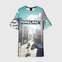 Платье клеш для девочки Minecraft дневной город, цвет: 3D-принт