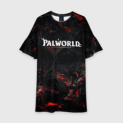 Платье клеш для девочки Palworld лого на темном красном фоне, цвет: 3D-принт