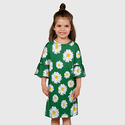 Платье клеш для девочки Ромашки поле из цветов, цвет: 3D-принт — фото 2