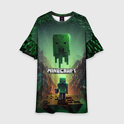 Платье клеш для девочки Minecraft зеленая летящая голова, цвет: 3D-принт
