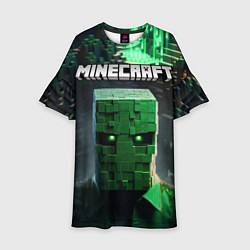 Платье клеш для девочки Minecraft зеленый персонаж каменные джунгли, цвет: 3D-принт