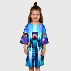 Платье клеш для девочки Майнкрафт и киберпанк - коллаба, цвет: 3D-принт — фото 2