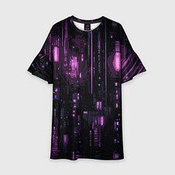 Платье клеш для девочки Киберпанк светящиеся фиолетовые элементы, цвет: 3D-принт
