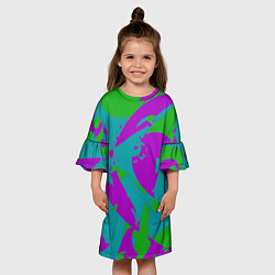 Платье клеш для девочки Бирюзово-зелёная абстракция, цвет: 3D-принт — фото 2
