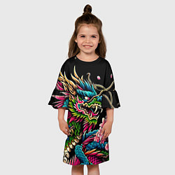 Платье клеш для девочки Irezumi - Japanese dragon ai art, цвет: 3D-принт — фото 2
