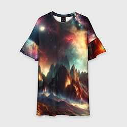Платье клеш для девочки Space landscape with mountains, цвет: 3D-принт