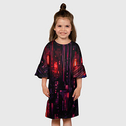 Платье клеш для девочки Киберпанк светящиеся красные элементы, цвет: 3D-принт — фото 2