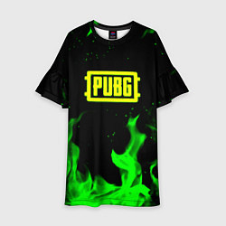 Платье клеш для девочки PUBG кислотное лого огненный стиль, цвет: 3D-принт