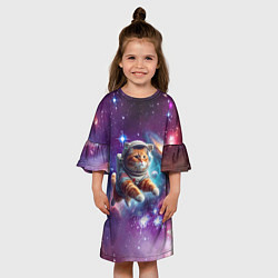 Платье клеш для девочки Котик смелый космонавт - нейросеть, цвет: 3D-принт — фото 2