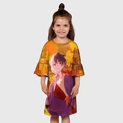 Платье клеш для девочки Гэн Асагири на фоне листвы из Доктора Стоуна, цвет: 3D-принт — фото 2