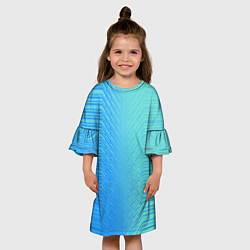Платье клеш для девочки Голубые градиентные линии, цвет: 3D-принт — фото 2