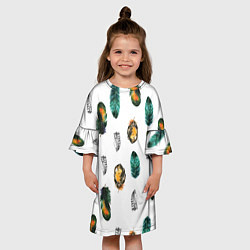 Платье клеш для девочки Перья на белом фоне, цвет: 3D-принт — фото 2