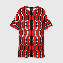 Платье клеш для девочки Красные и белые техно линии, цвет: 3D-принт