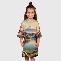 Платье клеш для девочки Спокойный рассвет над японским горизонтом, цвет: 3D-принт — фото 2