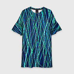 Платье клеш для девочки Тёмно-синий абстрактный неоновые линии, цвет: 3D-принт