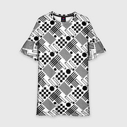 Платье клеш для девочки Современный черно белый геометрический узор, цвет: 3D-принт