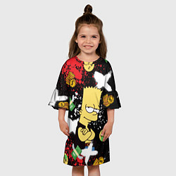 Платье клеш для девочки Барт Симпсон на фоне баксов, цвет: 3D-принт — фото 2