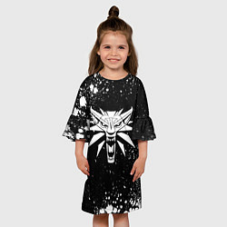 Платье клеш для девочки Ведьмак - знак школы волка и брызги, цвет: 3D-принт — фото 2