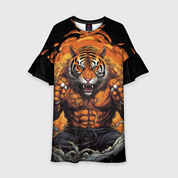 Платье клеш для девочки Муай - Тай тигр в стойке боевые искусства, цвет: 3D-принт