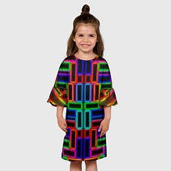 Платье клеш для девочки Цветные светящиеся прямоугольники, цвет: 3D-принт — фото 2