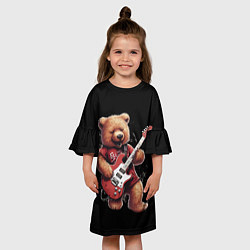 Платье клеш для девочки Большой плюшевый медведь играет на гитаре, цвет: 3D-принт — фото 2