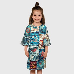 Платье клеш для девочки Пэчворк джинсы из СССР, цвет: 3D-принт — фото 2