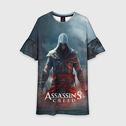 Платье клеш для девочки Assassins creed ночной город, цвет: 3D-принт