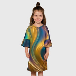 Платье клеш для девочки Жидкий разноцветный металл, цвет: 3D-принт — фото 2