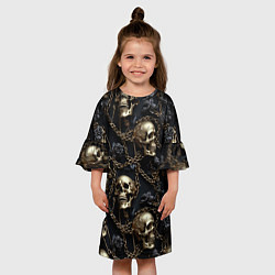 Платье клеш для девочки Прикованные золотой цепью черепа, цвет: 3D-принт — фото 2