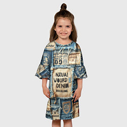 Платье клеш для девочки I love Barcelona - пэчворк, цвет: 3D-принт — фото 2