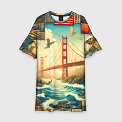 Детское платье Мост через реку и пэчворк - нейросеть арт USA brid
