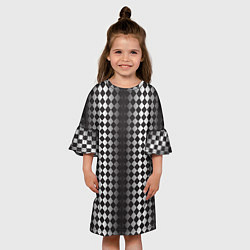 Платье клеш для девочки Паттерн черных и белых квадратов, цвет: 3D-принт — фото 2