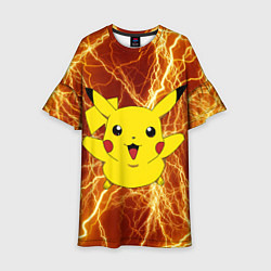 Платье клеш для девочки Pikachu yellow lightning, цвет: 3D-принт