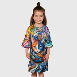 Платье клеш для девочки Прикольный котейка в шарфике - нейросеть, цвет: 3D-принт — фото 2