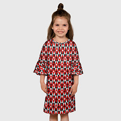 Платье клеш для девочки Чёрно-белые ромбы и круги на красном фоне, цвет: 3D-принт — фото 2