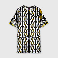 Платье клеш для девочки Жёлто-белые треугольники на чёрном фоне, цвет: 3D-принт