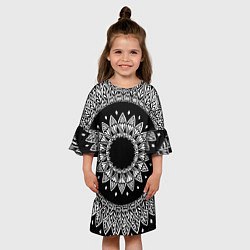 Платье клеш для девочки Мандала черно-белая с лепестками, цвет: 3D-принт — фото 2