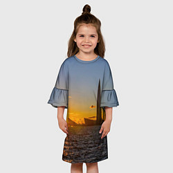 Платье клеш для девочки Здание Лахта-центра на фоне заката Санкт-Петербург, цвет: 3D-принт — фото 2