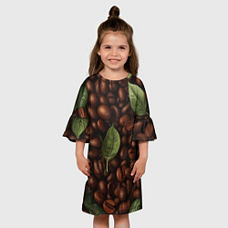 Платье клеш для девочки Кофейные зёрна с листьями, цвет: 3D-принт — фото 2