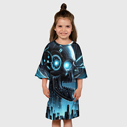 Платье клеш для девочки Cyberpunk skull - metropolis neon glow, цвет: 3D-принт — фото 2