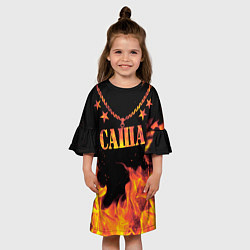 Платье клеш для девочки Саша - имя на цепи в огне, цвет: 3D-принт — фото 2