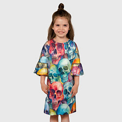Платье клеш для девочки Красочный узор с черепами, цвет: 3D-принт — фото 2