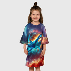 Платье клеш для девочки Космическая неоновая акула - нейросеть, цвет: 3D-принт — фото 2