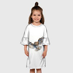 Платье клеш для девочки Акварельные птицы: воробьиный сычик, цвет: 3D-принт — фото 2