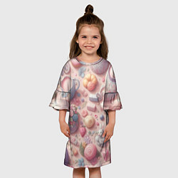 Платье клеш для девочки Акварельный фон в пастельных тонах, цвет: 3D-принт — фото 2