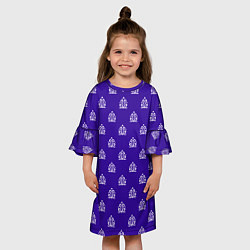 Платье клеш для девочки Винтажный орнамент на синем, цвет: 3D-принт — фото 2