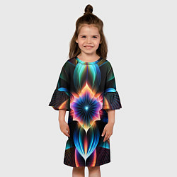 Платье клеш для девочки Графические лепестки радужные, цвет: 3D-принт — фото 2