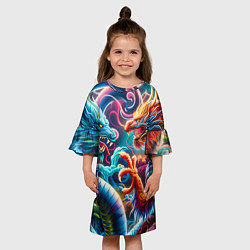 Платье клеш для девочки Противостояние двух драконов - ирезуми, цвет: 3D-принт — фото 2